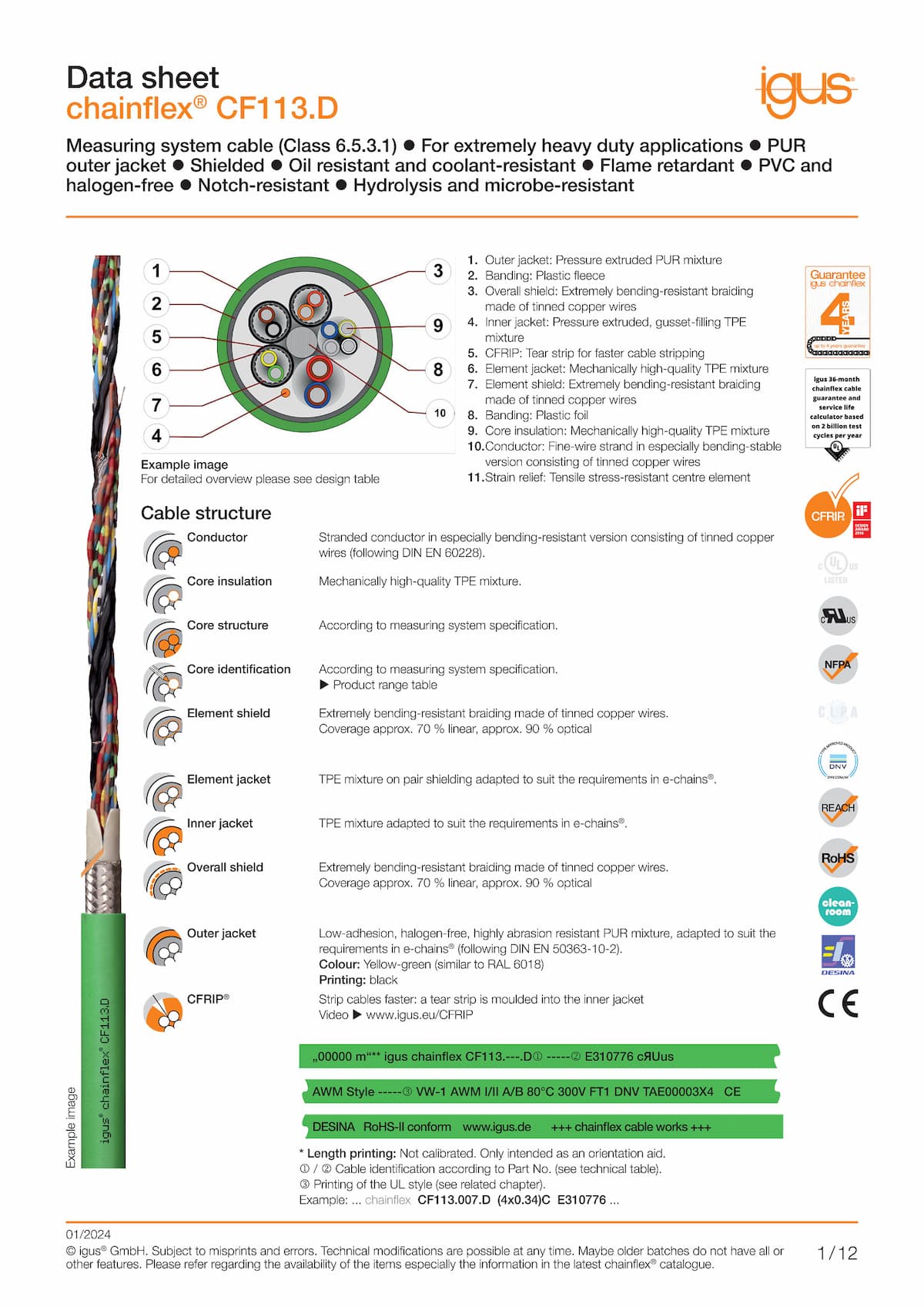 Technical data sheet chainflex® measuring system cable CF113.D