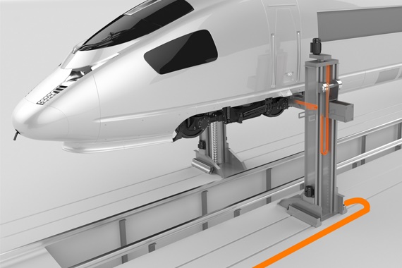 Lifting platform for trains with e-chains and chainflex cables