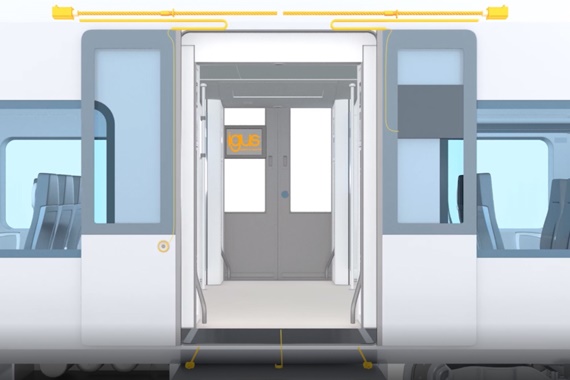 Train door with different igus components